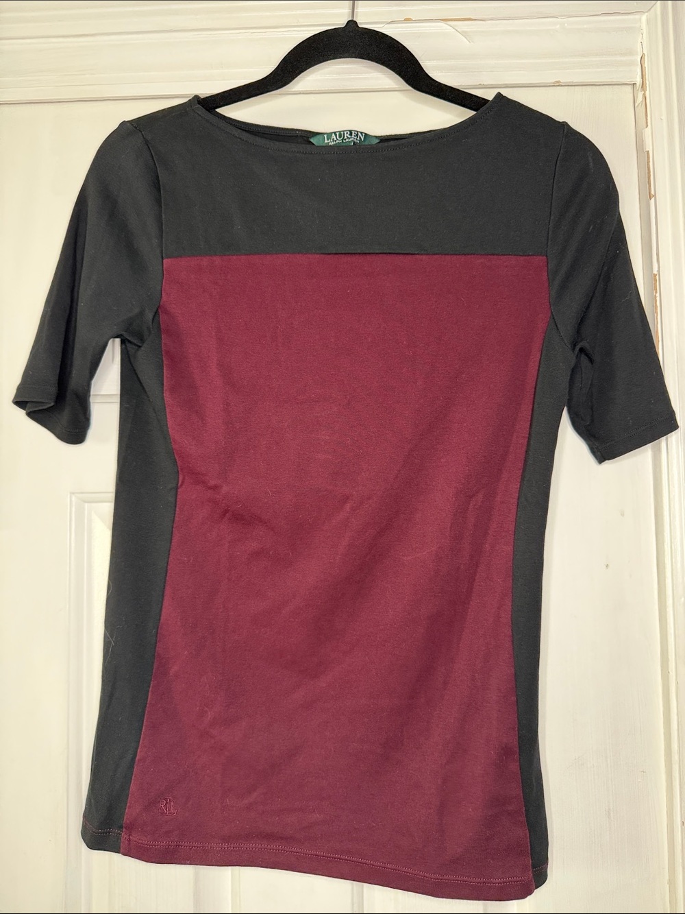Lauren Ralph Lauren Black and Burgundy Short-Sleeve Colorblock Tee
